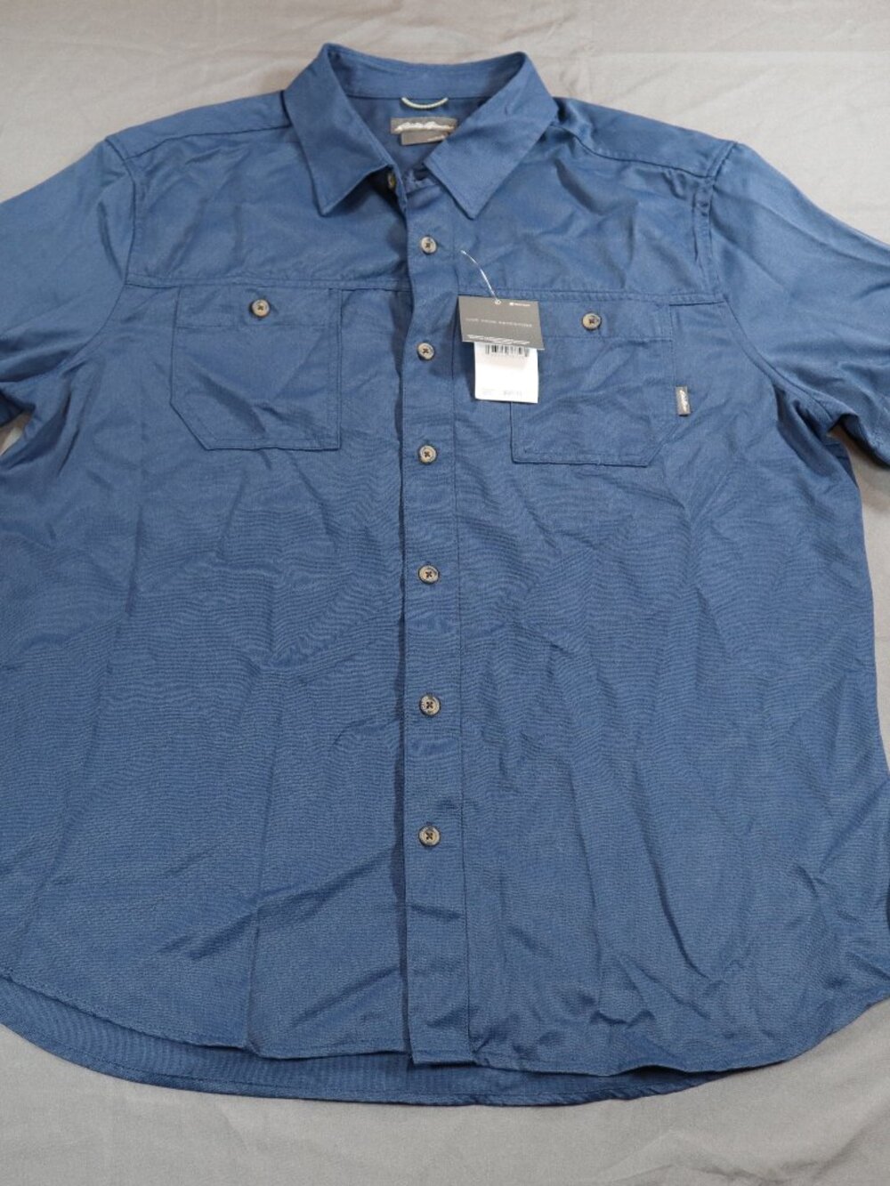 NWT Eddie Bauer Atlas Exploration Flex Short Sleeve Shirt Blue L Fishing Hiking